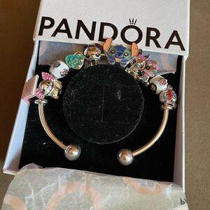 Authentic Pandora Bangle Bracelet with 9 NEW Disney Lilo & Stitch Theme Charms